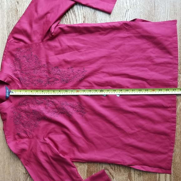 (12-14) Attitude 100% Silk Beaded Embroidered Button Down Top ❤ Long Sleeve - Picture 3 of 7